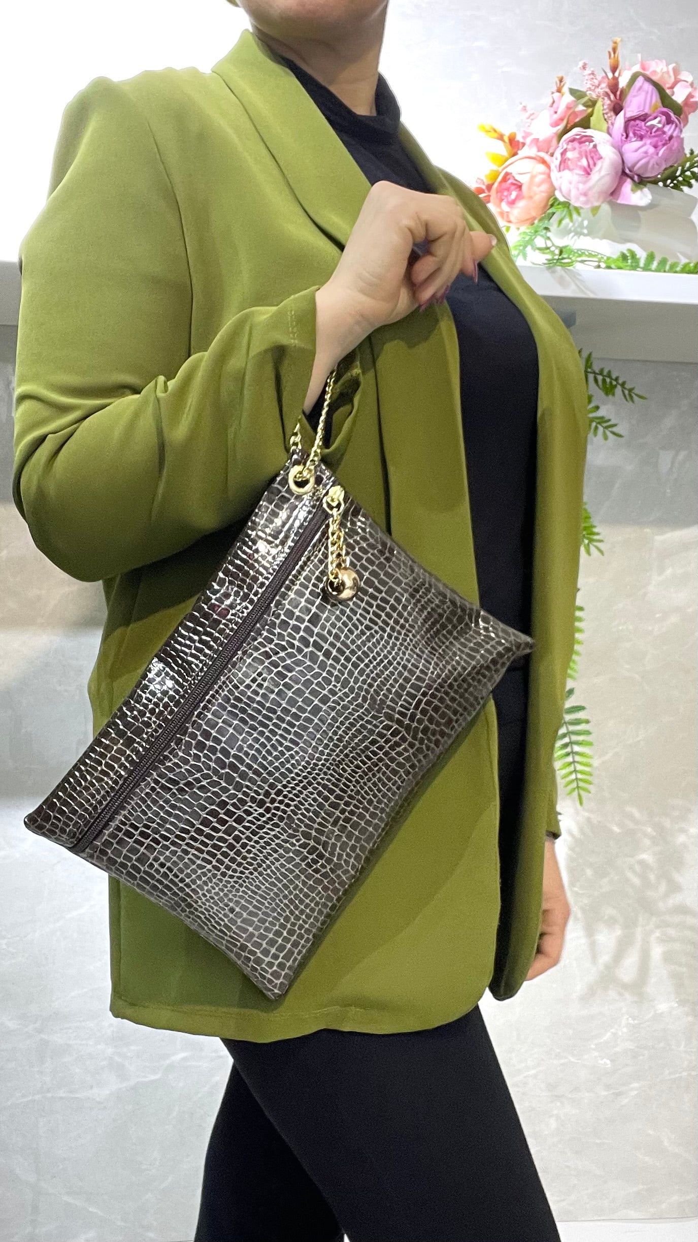 Pochette Grande da Polso Brown & Gold