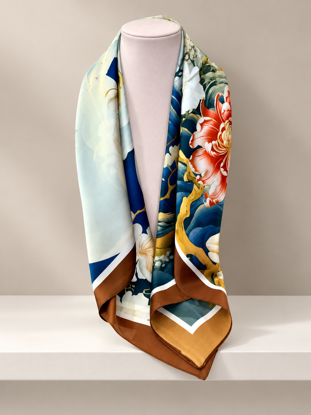 Foulard con Fiori Marrone