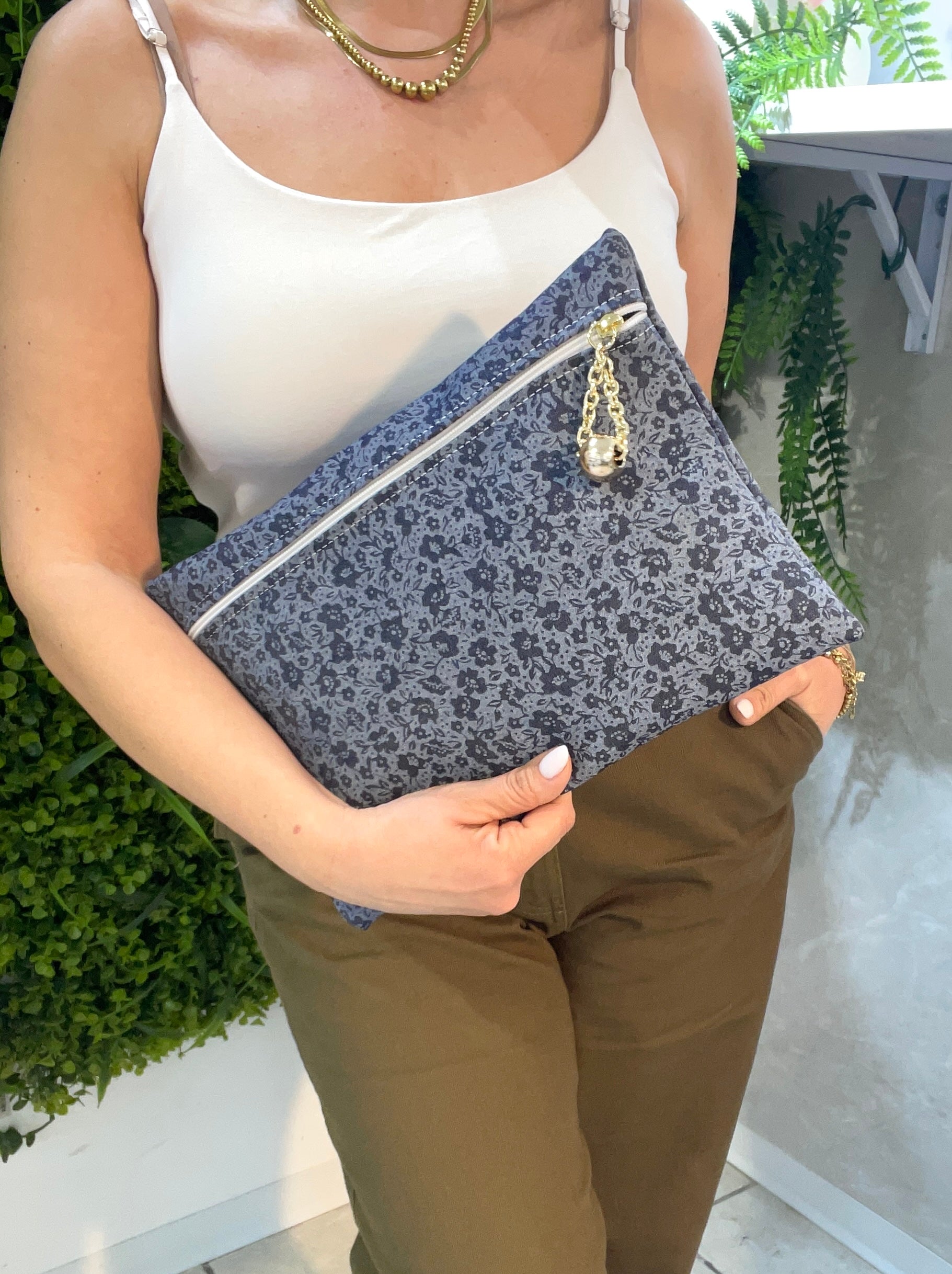 Pochette Grande Jeans Floreale